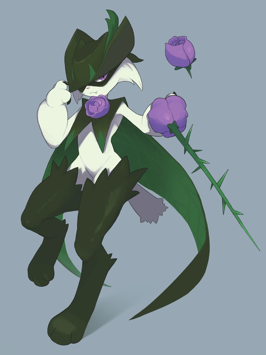 ambiguous_gender anthro flower musketeer plant redesign rose_(flower) solo thorns imo10yen nintendo pokemon felid feline generation_9_pokemon mammal meowscarada pokemon_(species) 3:4 absurd_res hi_res