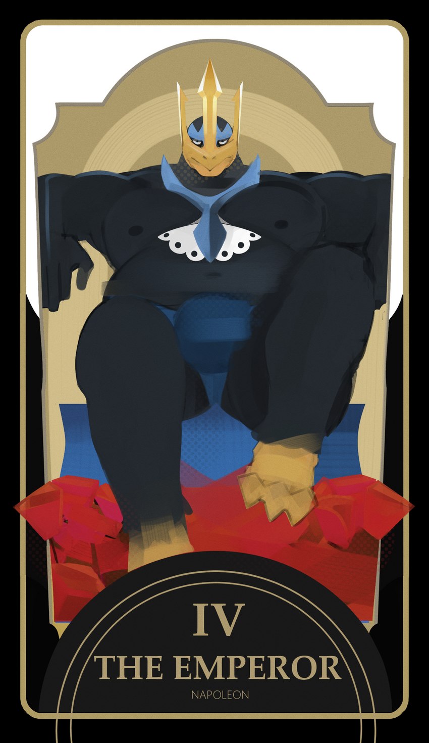 card card_template fortune_telling glare imposing major_arcana male musclegut muscular royalty tarot tarot_card the_emperor_(tarot) peskkado nintendo pokemon napoleon_triomphe avian bird empoleon generation_4_pokemon penguin pokemon_(species) hi_res