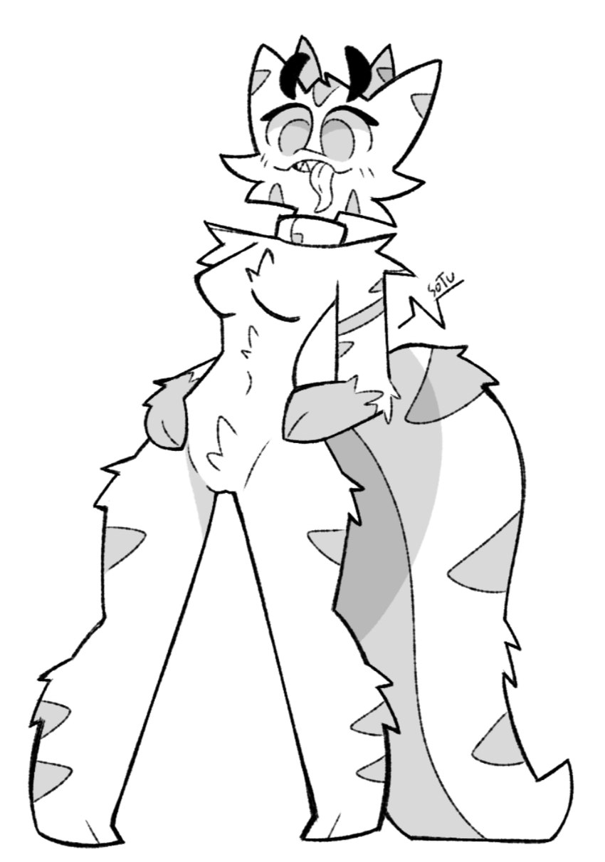 antennae_(anatomy) anthro artist_sotu big_tail big_tongue cheek_tuft collar facial_tuft female fluffy fluffy_tail looking_at_viewer presenting solo tail thigh_gap tuft sotu lumari hi_res