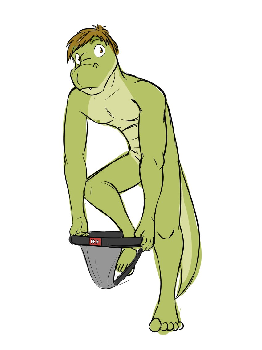 anthro clothed clothing jockstrap jockstrap_down male partially_clothed simple_background solo underwear underwear_down undressing white_background fuze gabriel_(fuze) alligator alligatorid crocodilian reptile scalie 2017 hi_res