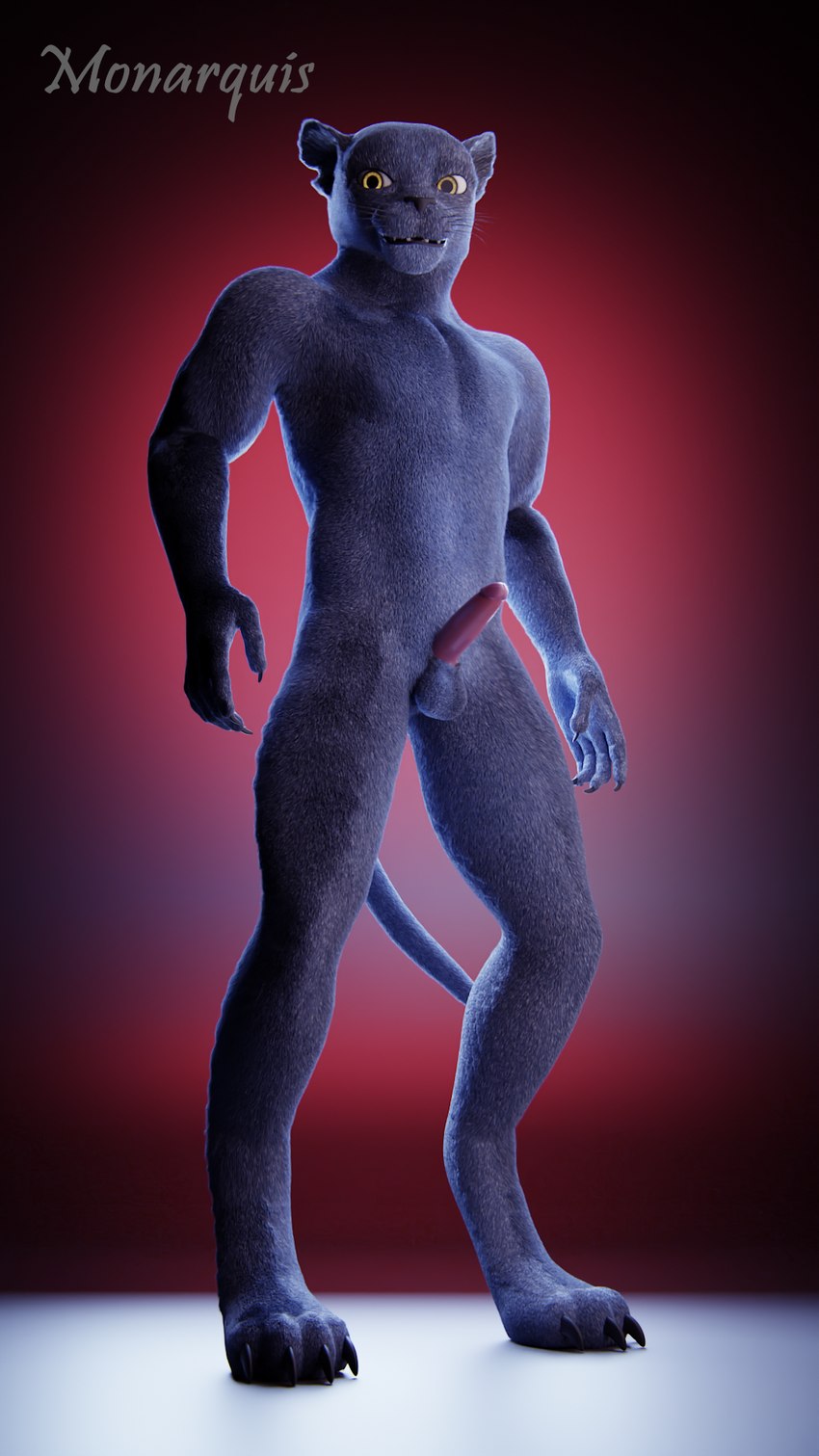 anthro balls blue_body blue_fur erection felide fur genitals kyngal male nude penis solo monarquis domestic_cat felid feline felis mammal russian_blue 3d_(artwork) 9:16 digital_media_(artwork) hi_res