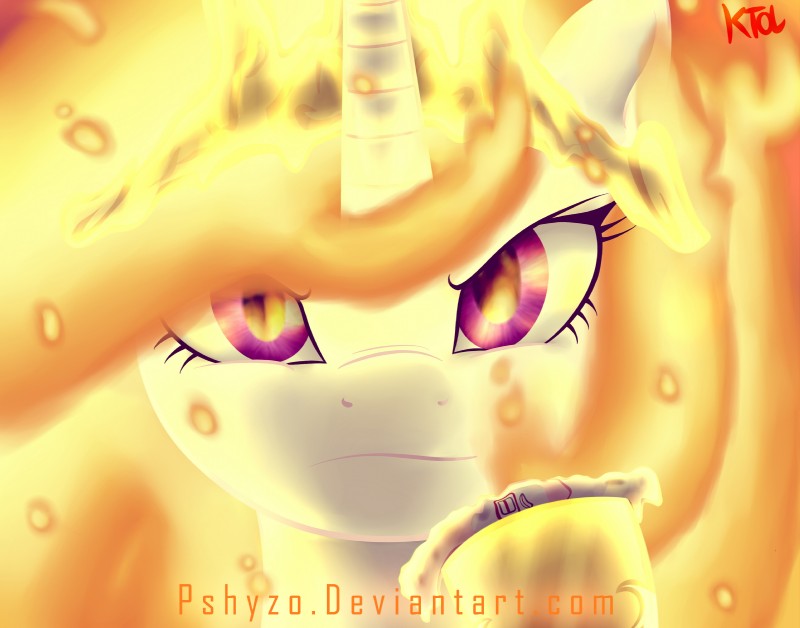 angry bright_light eyelashes female feral fire fire_in_eyes flaming_background flaming_hair fur horn looking_at_viewer mouth_closed pregnancy_test pseudo_hair purple_eyes solo unicorn_horn white_body white_fur pshyzo friendship_is_magic hasbro my_little_pony mythology daybreaker_(mlp) equid equine mammal mythological_creature mythological_equine unicorn 2014 headshot_portrait hi_res portrait signature