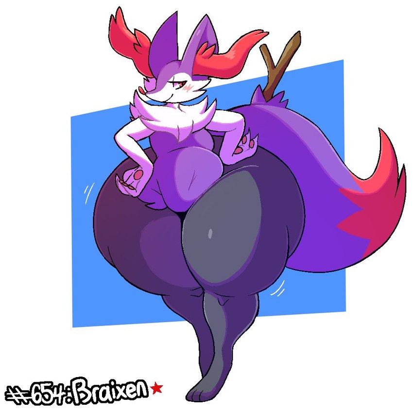 ambiguous_gender anthro belly big_butt biped blush butt huge_butt huge_hips huge_thighs hyper hyper_butt hyper_hips hyper_thighs nude simple_background smile solo thick_thighs wide_hips atsuineko nintendo pokemon braixen generation_6_pokemon pokemon_(species) shiny_pokemon 1:1 2024 digital_media_(artwork)