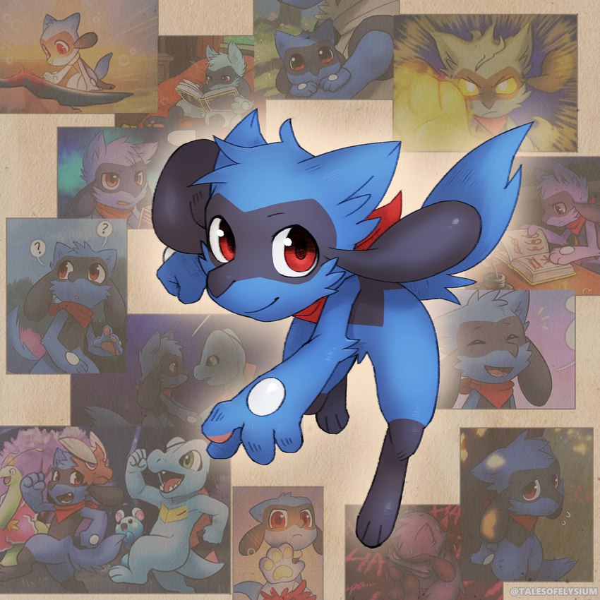 4_fingers anthro biped blue_body blue_fur book fingers fur group male male_anthro open_mouth open_smile pawpads question_mark smile solo tail haychel nintendo pokemon leon_(haychel) vagus_(haychel) generation_2_pokemon generation_4_pokemon pokemon_(species) riolu totodile 1:1 2023 hi_res