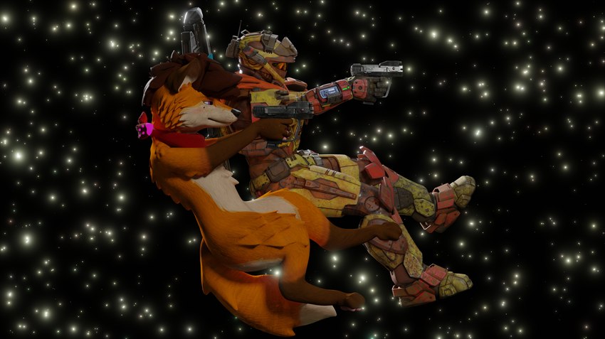 action_pose anthro armor duo floating gun hair handgun holding_gun holding_handgun holding_object holding_pistol holding_ranged_weapon holding_weapon kerchief male neckerchief neckwear pistol pose ranged_weapon space space_marine weapon doodlefox 343_industries bungie halo_(series) microsoft xbox_game_studios doodlefox_(character) spartan_(halo) canid canine fox human mammal 3d_(artwork) absurd_res blender_(artwork) digital_media_(artwork) hi_res