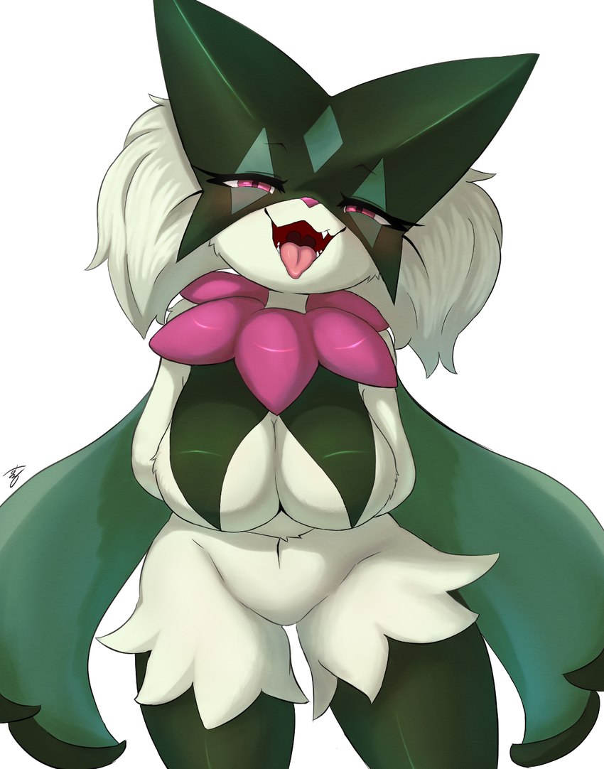 ahegao anthro arm_under_breasts big_breasts biped breast_curtains breasts eyelashes fangs featureless_crotch female female_anthro frill_(anatomy) front_view fur green_body green_fur head_tuft kemono leg_tuft looking_at_viewer looking_pleasured mask multicolored_body multicolored_fur narrowed_eyes naturally_censored navel neck_frill nude open_mouth open_smile pink_eyes pink_nose pink_tongue pseudo_clothing pupils simple_background smile solo standing teeth tongue tongue_out tuft two_tone_body two_tone_fur uvula white_background suru56nee nintendo pokemon felid feline generation_9_pokemon mammal meowscarada pokemon_(species) 2024 colored digital_media_(artwork) hi_res portrait shaded signature three-quarter_portrait