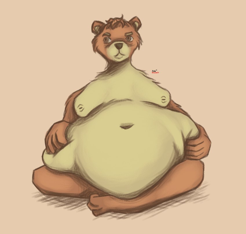 anthro brown_eyes brown_nose eyebrows fur grabbing_belly hair inverted_nipples male moobs morbidly_obese navel nipples nude_anthro nude_male obese orange_body orange_fur orange_hair overweight raised_eyebrow sitting solo tan_body tan_eyebrows tan_fur jubb bear mammal 2019 signature