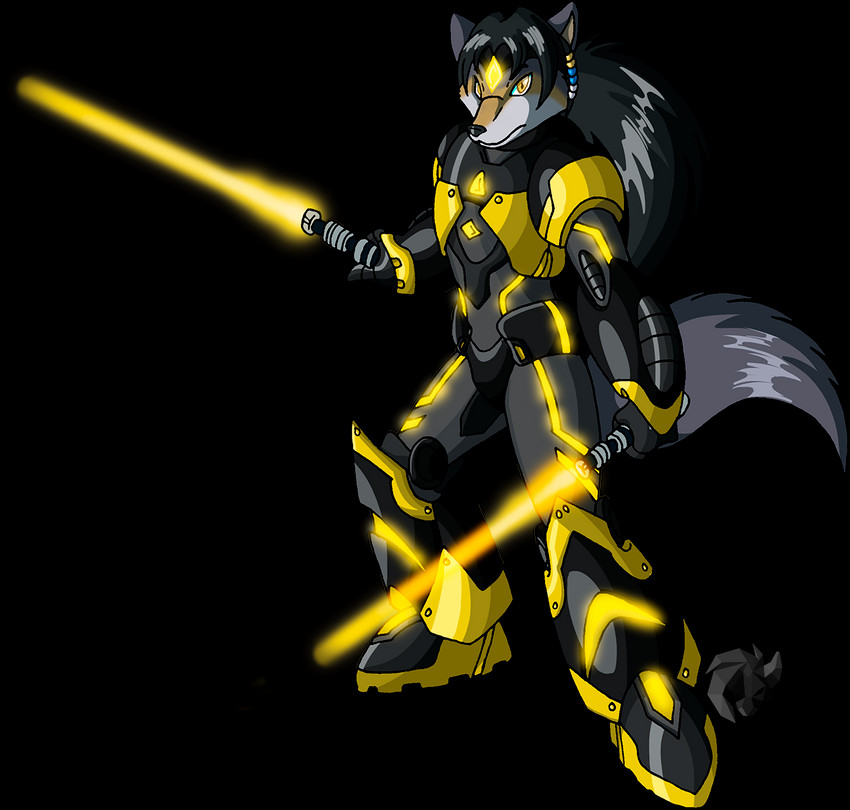 accessory anthro armor beads beam_sword black_hair dual_wielding fur grey_body grey_fur hair hair_accessory hair_beads holding_object holding_weapon lightsaber long_hair machine male melee_weapon pony_beads ponytail power_armor solo tron_lines weapon yellow_eyes yellow_lightsaber valy_j._thunderbeast capcom mega_man_(series) mega_man_x_(series) star_wars kajex_surnahm android canid canine canis mammal reploid robot wolf alpha_channel