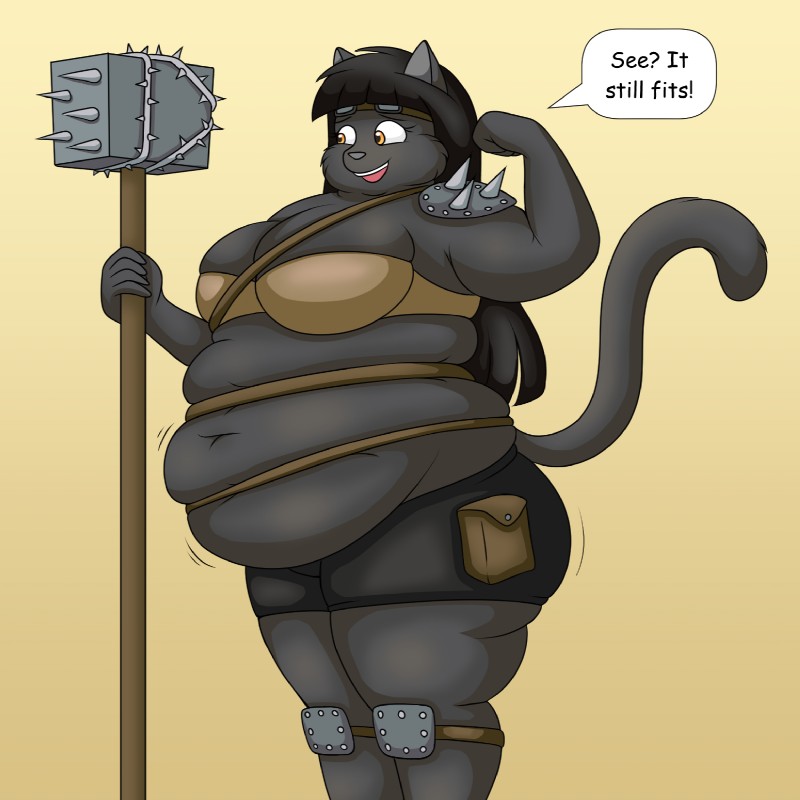 anthro big_breasts breasts cleavage clothed clothing female jiggling obese obese_anthro obese_female overweight overweight_anthro overweight_female solo lordstormcaller beth_(lordstormcaller) domestic_cat felid feline felis mammal 1:1 hi_res