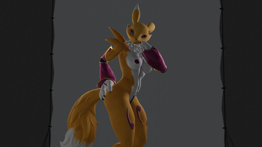 anthro bikini black_sclera blue_eyes breasts butt clothed clothing female fur looking_at_viewer nipples pasties pose skimpy smile solo string_bikini swimwear tail thick_thighs two-piece_swimsuit white_body white_fur yellow_body corvian bandai_namco digimon warfare_machine warfare_renamon canid canine digimon_(species) fox mammal renamon 16:9 3d_(artwork) digital_media_(artwork) hi_res pinup widescreen