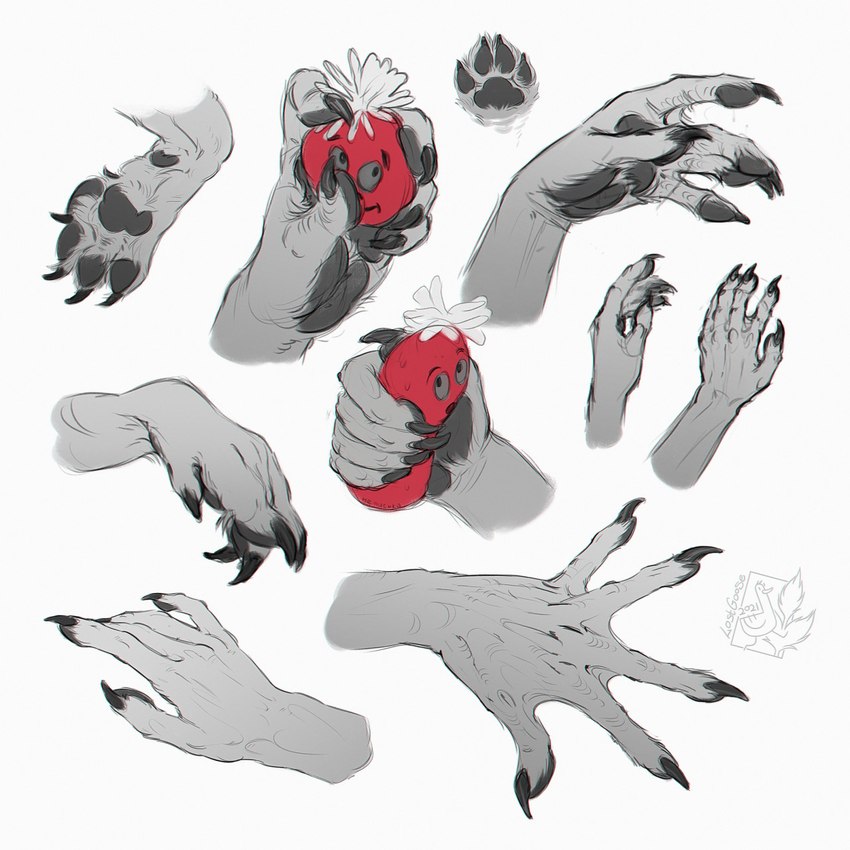 ambiguous_gender black_claws claws feet fingerpads foot_focus fur grey_pawpads hand_focus logo pawpads simple_background solo stress_ball white_background white_body white_fur lostgoose ambiguous_species 1:1 2021 artist_logo dated hi_res multiple_images sketch_page