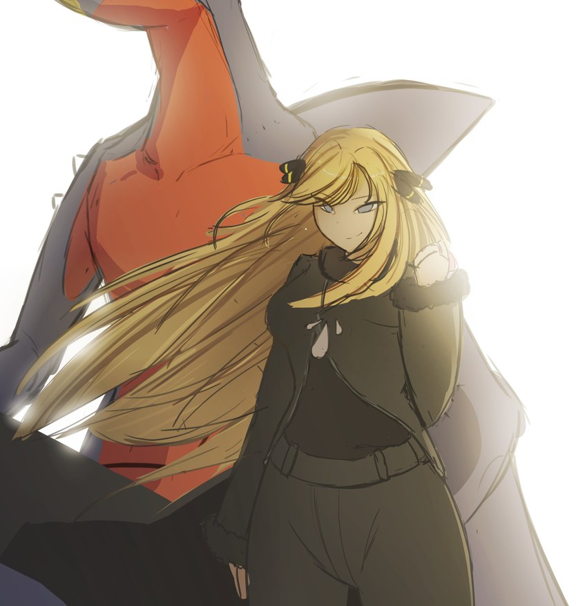 ambiguous_gender anthro belt black_belt black_bottomwear black_clothing black_pants black_shirt black_topwear blonde_hair bottomwear clothing duo female hair long_hair pants pokemon_champion shirt simple_background topwear white_background cat_nnine nintendo pokemon cynthia_(pokemon) garchomp generation_4_pokemon human mammal pokemon_(species) 2023 absurd_res hi_res sketch