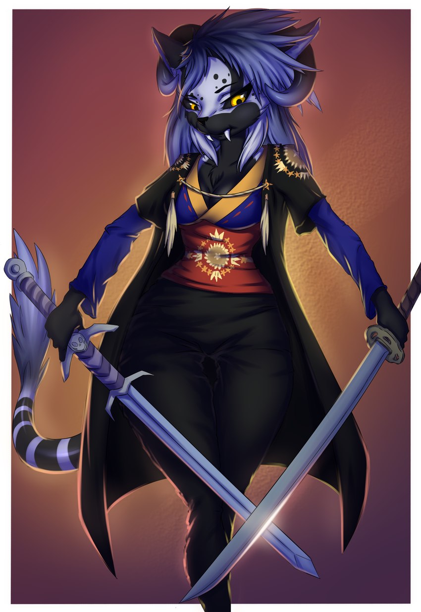 anthro female horn katana long_tail melee_weapon solo sword tail weapon prisma6 hi_res