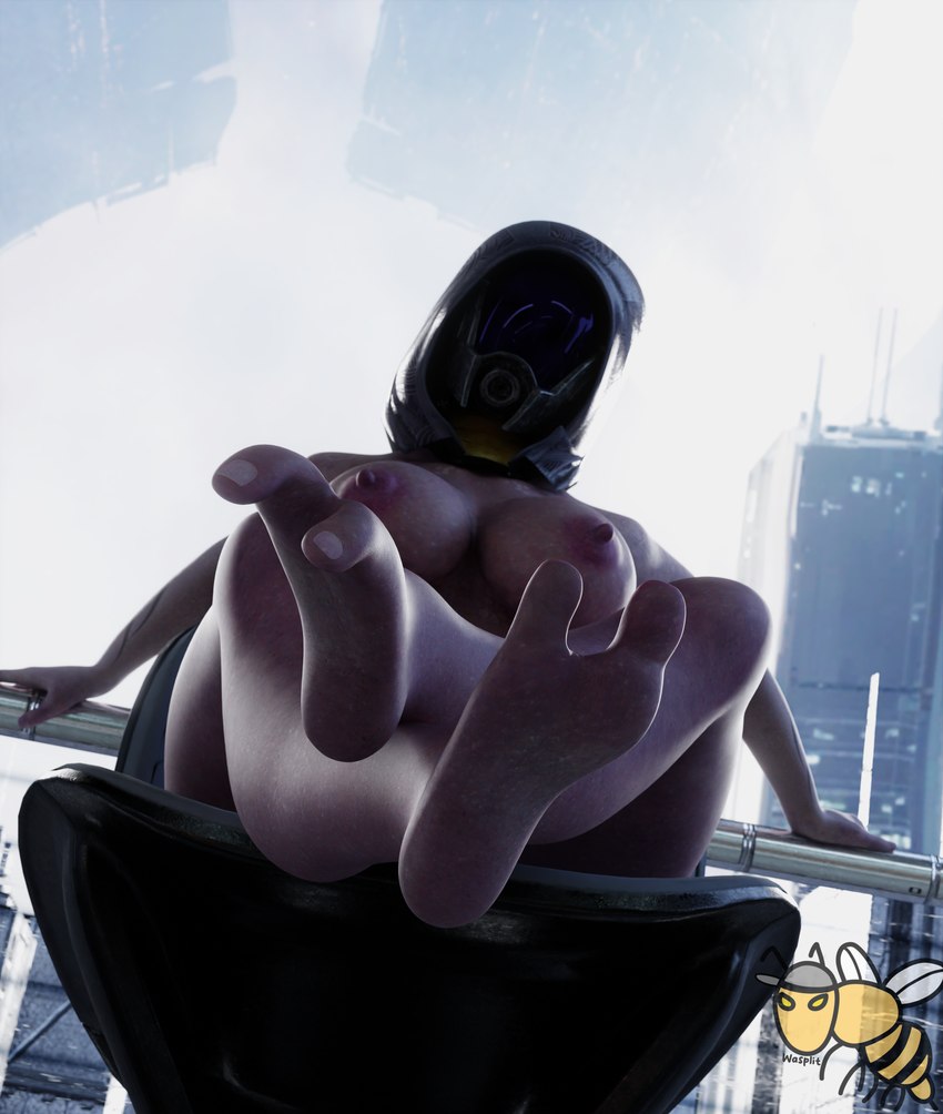 breasts curling_toes dominant dominant_female erect_nipples feet female foot_fetish foot_focus gas_mask humanoid_feet mask nipples plantigrade relaxing science_fiction solo spread_toes toes wasplit bioware electronic_arts mass_effect tali'zorah alien humanoid quarian 3d_(artwork) absurd_res digital_media_(artwork) hi_res huge_filesize