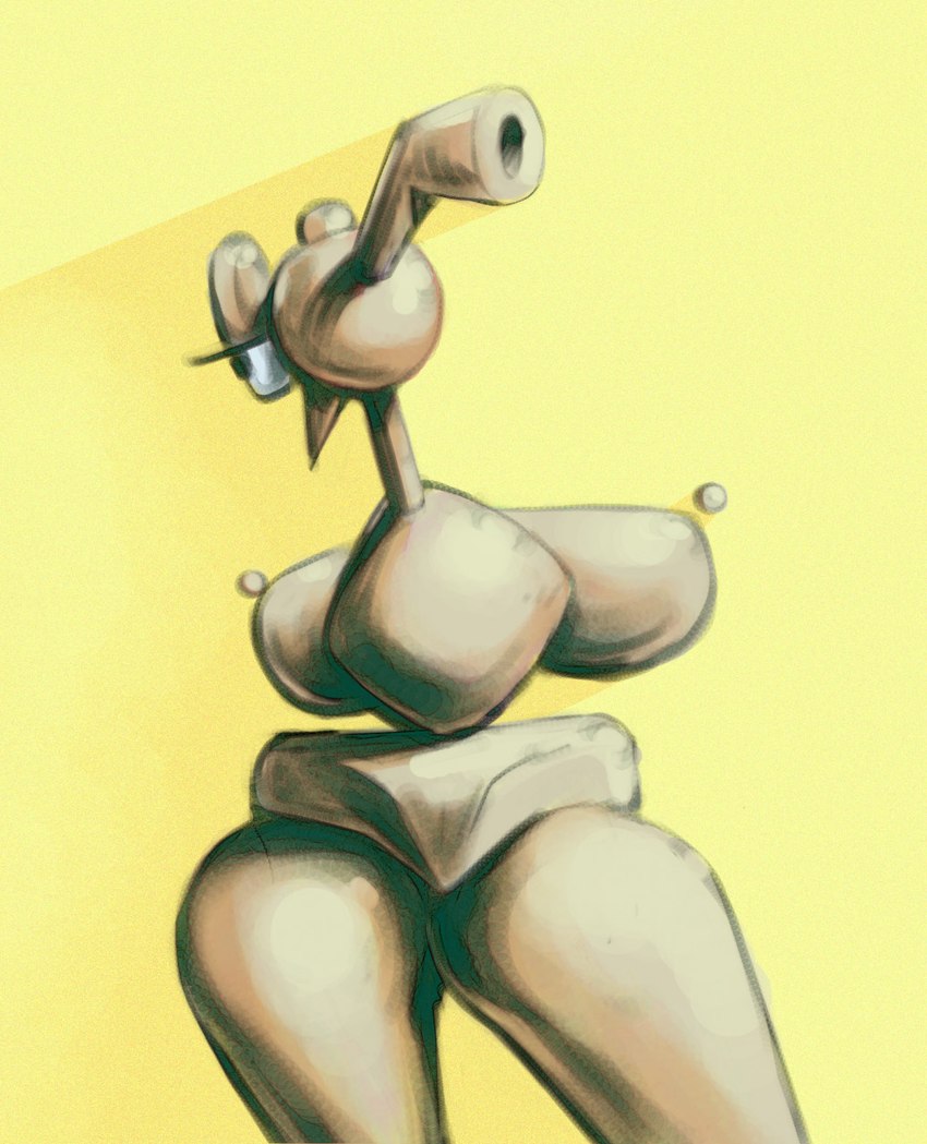 abstract_art armless breasts female long_neck not_furry shapes simple_background solo sphere thick_thighs torso yellow_background horizon-fucker ambiguous_species humanoid colored hi_res shaded