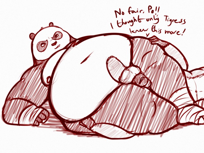 anthro balls belly big_belly dialogue duo genitals hand_on_leg hand_on_thigh head_lock lying male moobs navel nipples nude obese obese_anthro obese_male on_side overweight overweight_anthro overweight_male penis text oystercatcher7 dreamworks kung_fu_panda master_monkey master_po_ping bear giant_panda golden_snub-nosed_monkey haplorhine mammal monkey old_world_monkey primate snub-nosed_monkey 2022 4:3