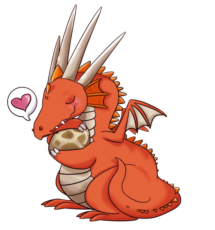 becaroonie blush egg eyes_closed feral heart_symbol horn hug male red_body simple_background slightly_chubby solo spikes tail white_background wings maplestory mythology nexon manon dragon mythological_creature mythological_scalie scalie