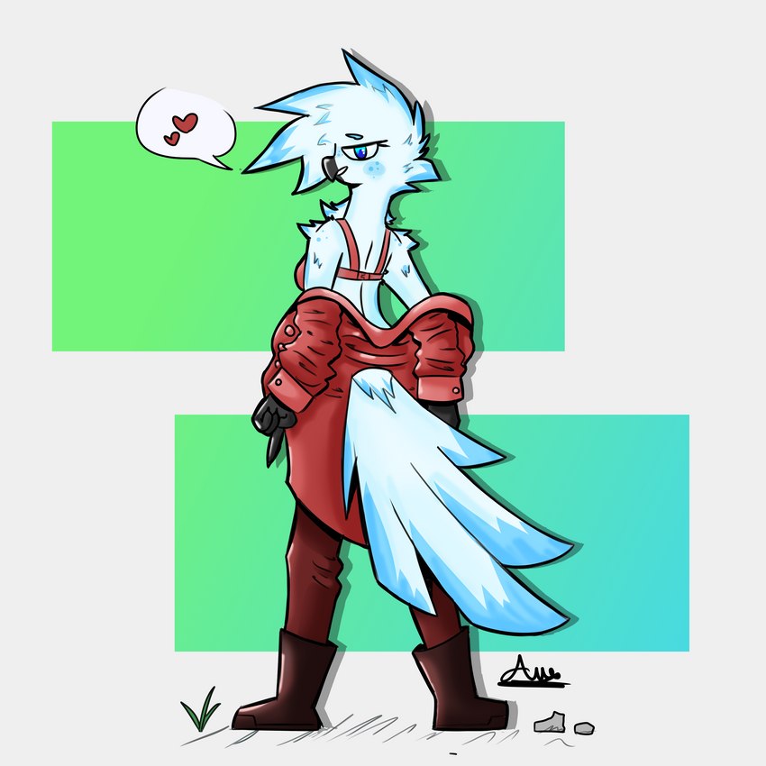 anthro blue_body blue_eyes blue_feathers blush clothing feathers female looking_at_viewer military_uniform oversized_clothing red_clothing solo suggestive_pose tail undressing uniform white_body white_feathers ara_squawks tyra_(ara_squawks) avian bird owl 1:1 absurd_res hi_res