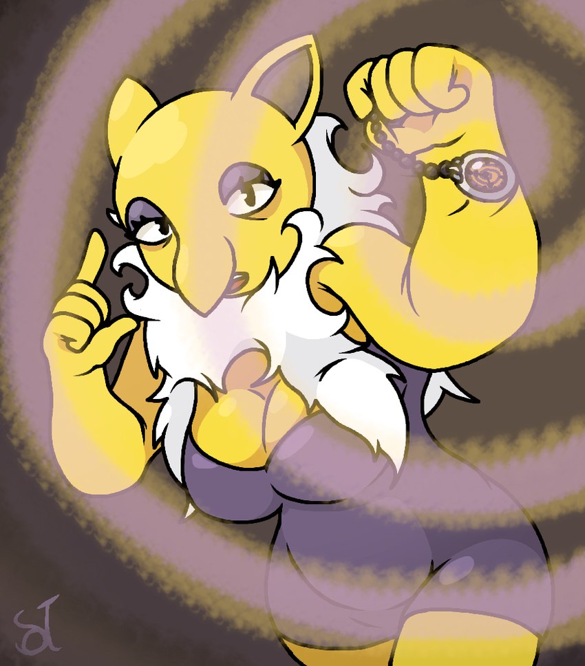 anthro beads big_breasts big_nose breasts clock clothed clothing dress eye_bags eyeshadow female fur holding_object hypnosis hypnotizing_viewer makeup mind_control pocketwatch raised_finger scarf solo spiral watch white_body white_fur white_scarf yellow_body yellow_skin somedutchweirdo nintendo pokemon dorothy_(somedutchweirdo) generation_1_pokemon hypno_(pokemon) pokemon_(species) watermark