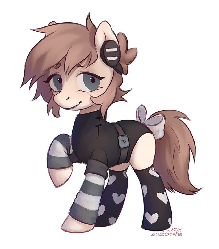 black_clothing bow_accessory clothing electronics female feral grey_eyes headphones legwear simple_background solo stockings lostgoose hasbro my_little_pony fan_character equid equine horse mammal pony 2024