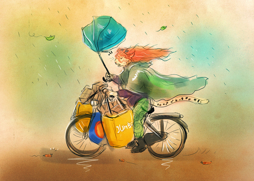 anthro bicycle clothed clothing cycling footwear fur hair leaf markings outside raining shoes shopping_bag simple_background solo spots spotted_body umbrella vehicle yellow_body yellow_fur maquenda nimmeth amur_leopard felid gastropod hybrid leopard mammal mollusk pantherine slug snail digital_media_(artwork)