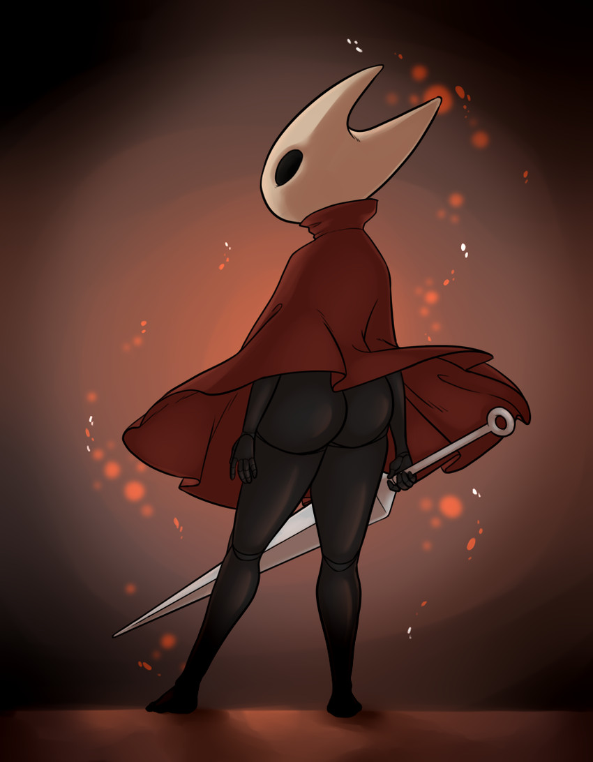 5_fingers anthro biped butt female fingers pose solo bluebun hollow_knight team_cherry hornet_(hollow_knight) arthropod hornet hymenopteran insect vespid wasp featureless_(disambiguation) 2020 pinup