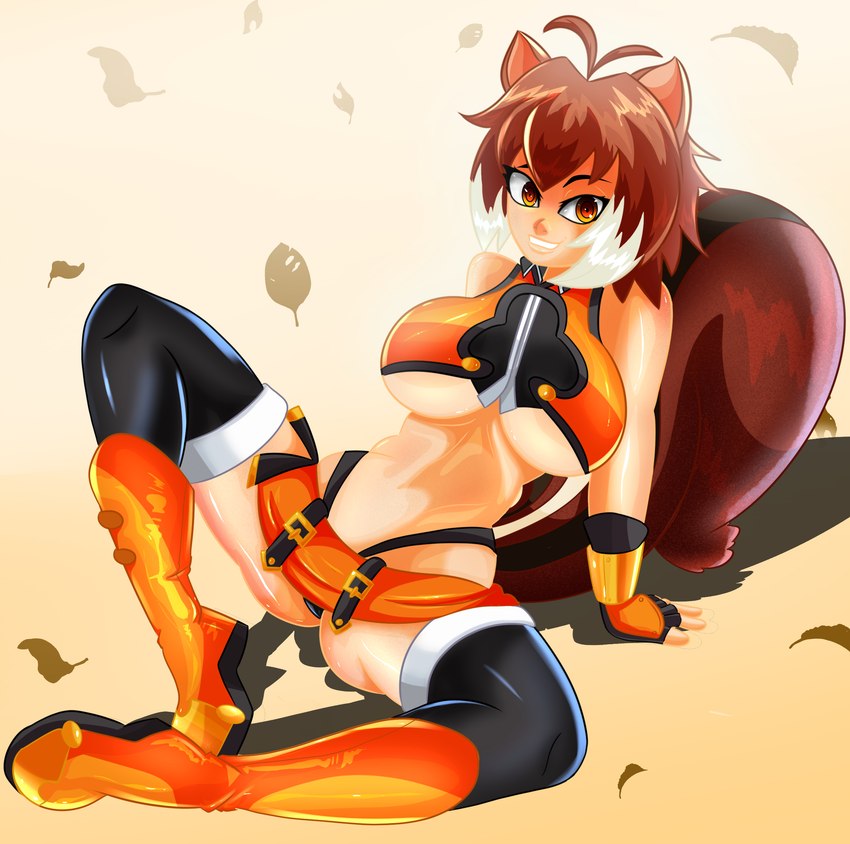 big_breasts boots breasts clothing female footwear legwear looking_at_viewer panties panty_shot shoes sitting solo spread_legs spreading stockings thigh_highs under_boob underwear sonson-sensei arc_system_works blazblue makoto_nanaya animal_humanoid humanoid mammal mammal_humanoid rodent rodent_humanoid sciurid sciurid_humanoid tree_squirrel_humanoid 2018 hi_res