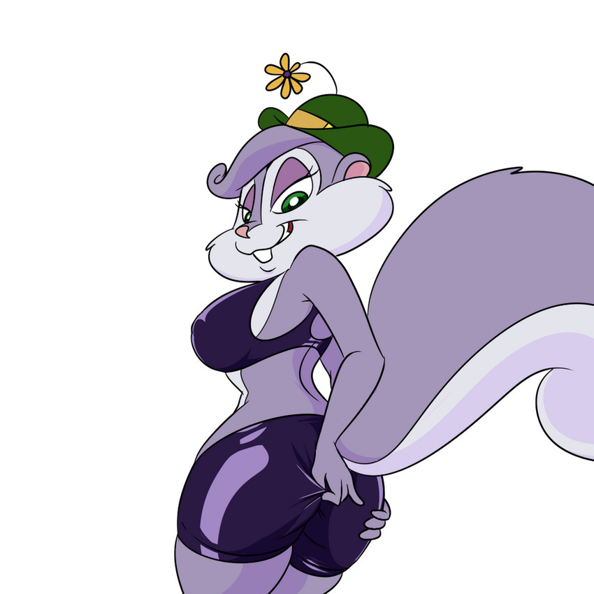 anthro athletic_wear bottomwear bra breasts buckteeth clothing female green_eyes hat headgear headwear looking_down narrowed_eyes nipple_outline rear_view shorts simple_background solo spandex spandex_shorts sports_bra teeth tight_clothing underwear white_background unknown_artist animaniacs warner_brothers slappy_squirrel mammal rodent sciurid tree_squirrel 1:1