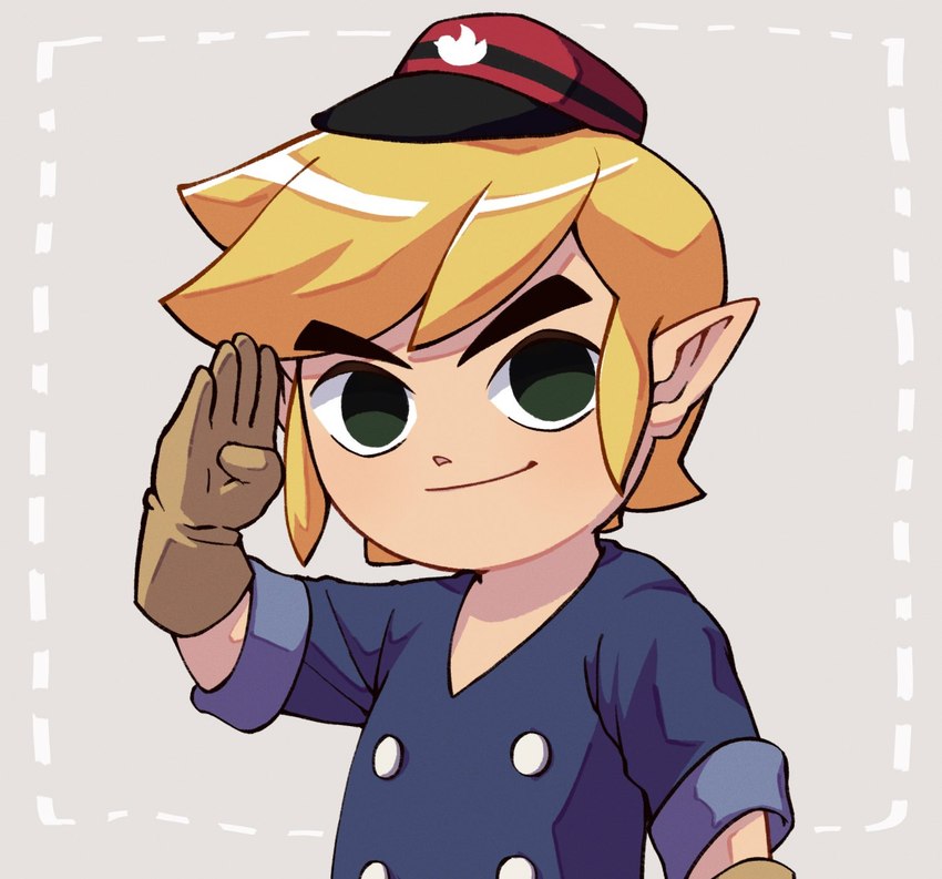 blonde_hair clothing gloves hair handwear hat headgear headwear humanoid_pointy_ears light_body light_skin looking_at_viewer male not_furry pointy_ears simple_background smile smiling_at_viewer solo azcbcd nintendo spirit_tracks the_legend_of_zelda wind_waker toon_link humanoid hylian hi_res