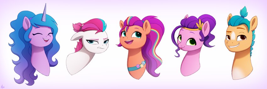 blep female feral group hair hair_bun horn ponytail tongue tongue_out luminousdazzle hasbro mlp_g5 my_little_pony mythology hitch_trailblazer_(mlp) izzy_moonbow_(mlp) pipp_petals_(mlp) sunny_starscout_(mlp) zipp_storm_(mlp) earth_pony equid equine horse mammal mythological_creature mythological_equine pony unicorn hi_res portrait