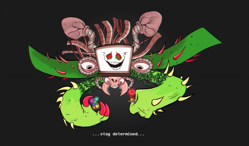 black_background duo heart_symbol not_furry plant reaching simple_background size_difference solo_focus text vines kritterart undertale undertale_(series) frisk_(undertale) photoshop_flowey human mammal monster digital_media_(artwork) english_text hi_res