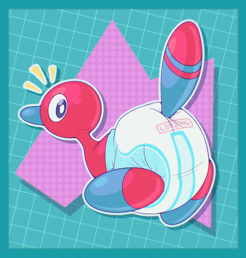 ambiguous_gender clothed clothing diaper feral floating loading loading_bar looking_back outline progress_bar raised_tail simple_background solo surprise tail bubblepuppers nintendo pokemon generation_2_pokemon pokemon_(species) porygon2 alternate_version_at_source digital_media_(artwork) hi_res