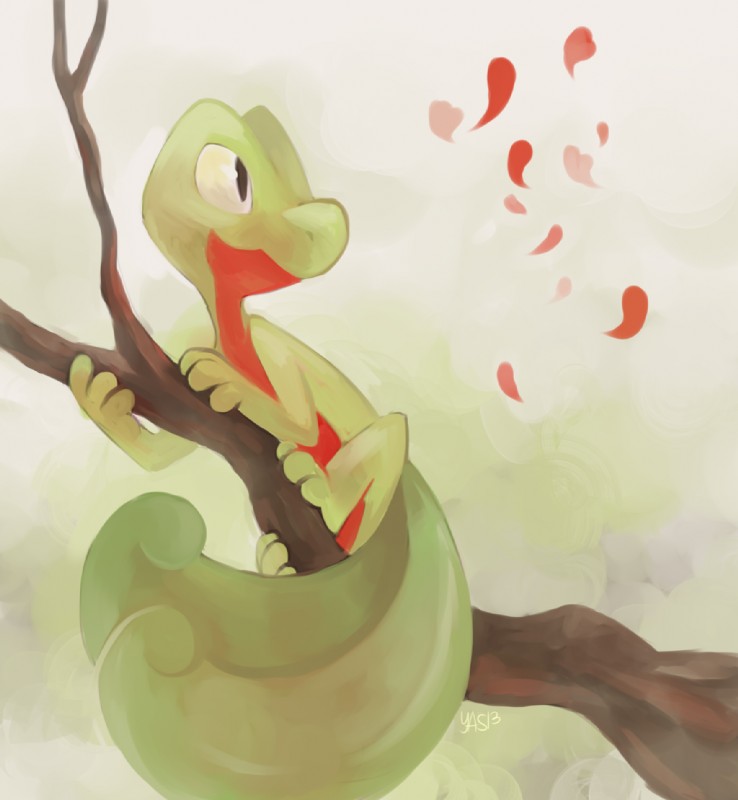 ambiguous_gender feral plant solo tree yassui nintendo pokemon generation_3_pokemon lizard pokemon_(species) reptile scalie treecko