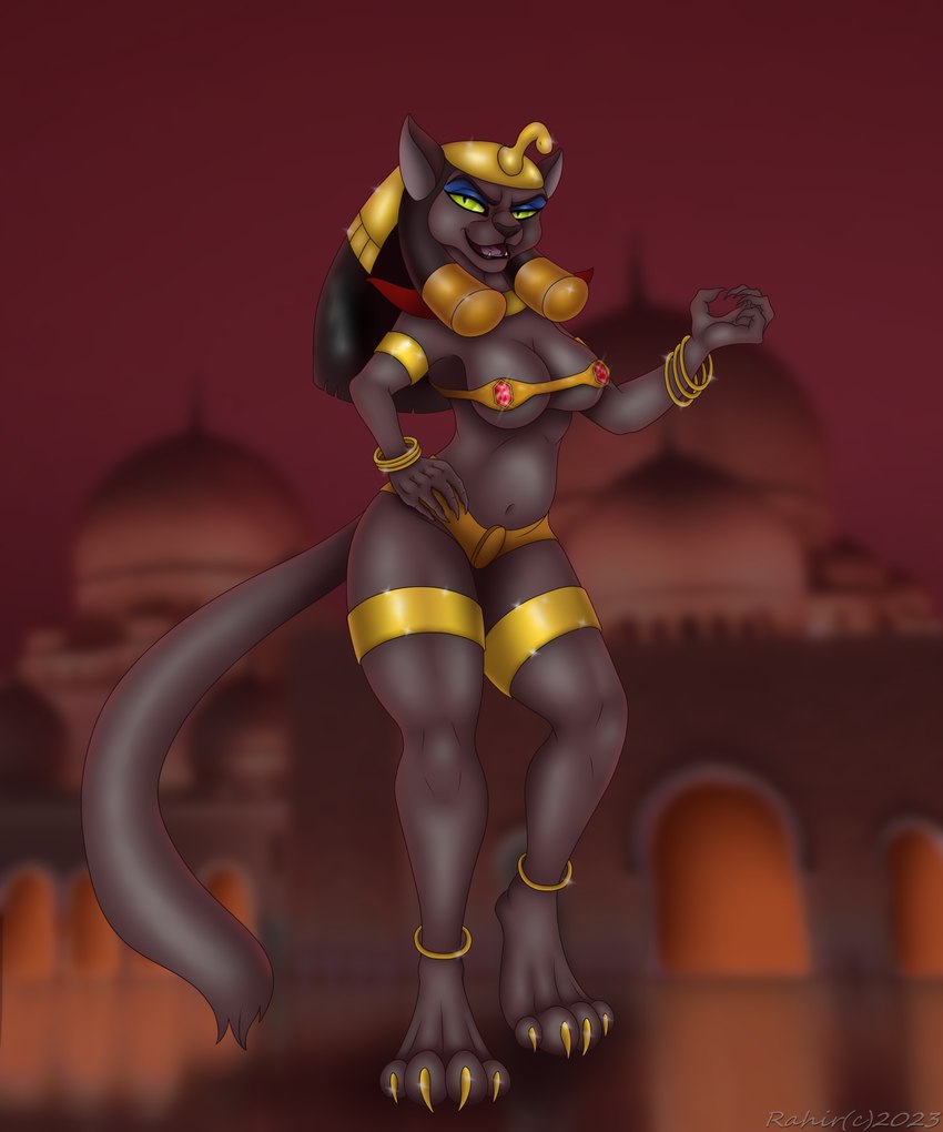 anthro breasts exposure_variation female front_view pose show solo rahir_(artist) aladdin disney disney's_aladdin mirage_(disney) domestic_cat felid feline felis mammal 5:6 digital_media_(artwork) hi_res