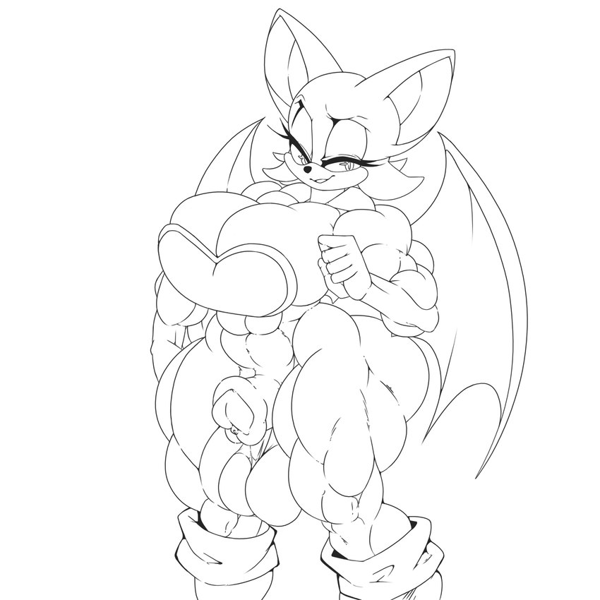 animal_genitalia animal_penis anthro balls big_breasts body_builder breasts equine_genitalia equine_penis fully_sheathed genitals gynomorph huge_breasts intersex muscular penis sheath solo wide_hips kexil sega sonic_the_hedgehog_(series) rouge_the_bat 1:1 hi_res monochrome sketch