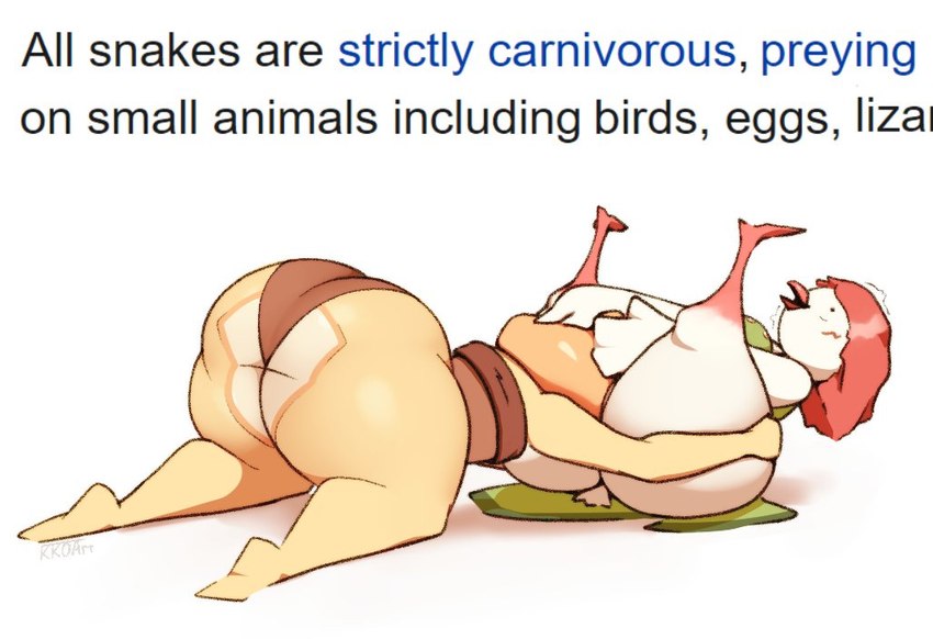 anthro beak bent_over big_butt blush bottomless butt clothed clothing cunnilingus deep_cunnilingus duo female female/female hair hand_on_head hand_on_leg hand_on_thigh huge_butt huge_thighs interspecies kneeling on_ground open_beak open_mouth oral red_hair sex sitting text thick_thighs vaginal white_body yellow_body kkoart paz_(kkoart) unnamed_snake_(kkoart) avian bird columbid dove reptile scalie snake 2021 digital_media_(artwork) english_text