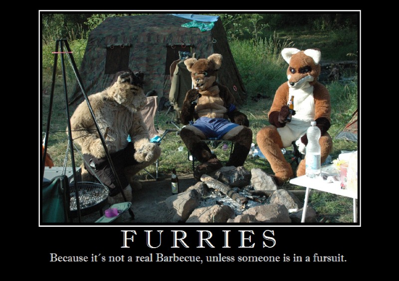 alcohol anthro beer beverage camping clothing costume food furniture furry_lifestyle fursuit group male motivational_poster real table tent text xah-ki unknown_artist chibi-rangfar canid canine felid feline fox lynx mammal ray_(disambiguation) 2010 english_text grandfathered_content meme photography_(artwork)