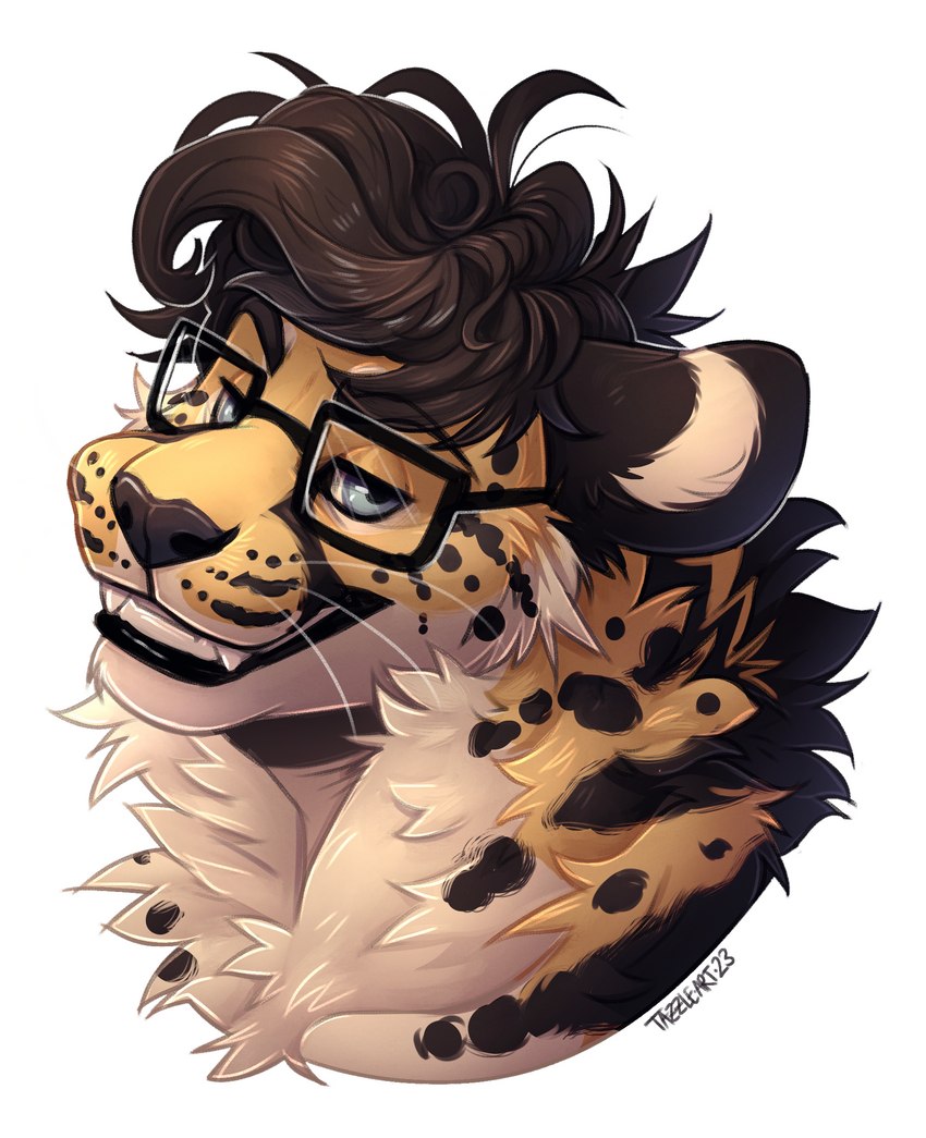 eyewear fangs glasses solo teeth tazara kofi_(kofithechee) cheetah felid feline king_cheetah mammal bust_portrait hi_res portrait