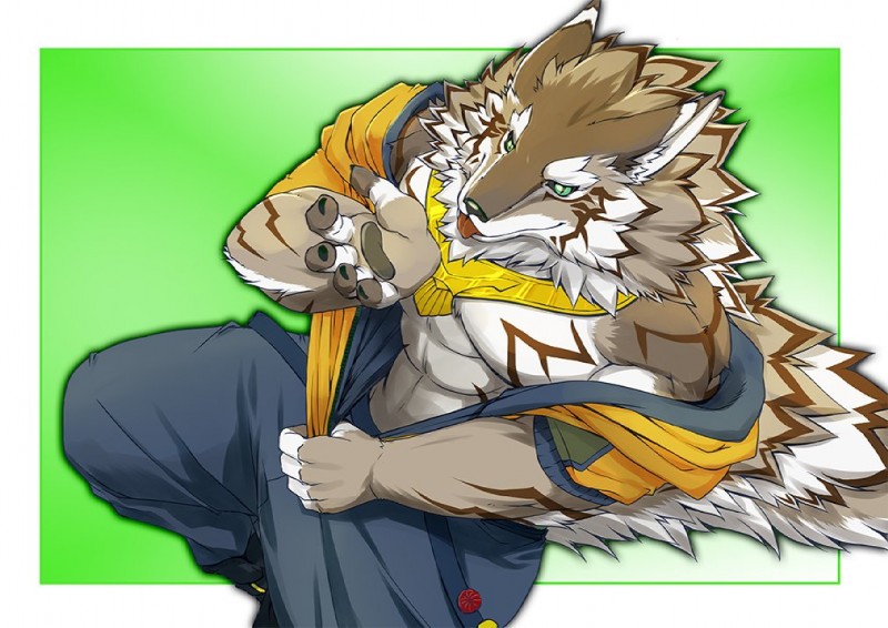 abs anthro black_nose clothed clothing countershading fur green_eyes male muscular muscular_anthro muscular_male solo suruga lifewonders tokyo_afterschool_summoners seth_(tas) canid canine canis jackal mammal 2019 digital_media_(artwork)