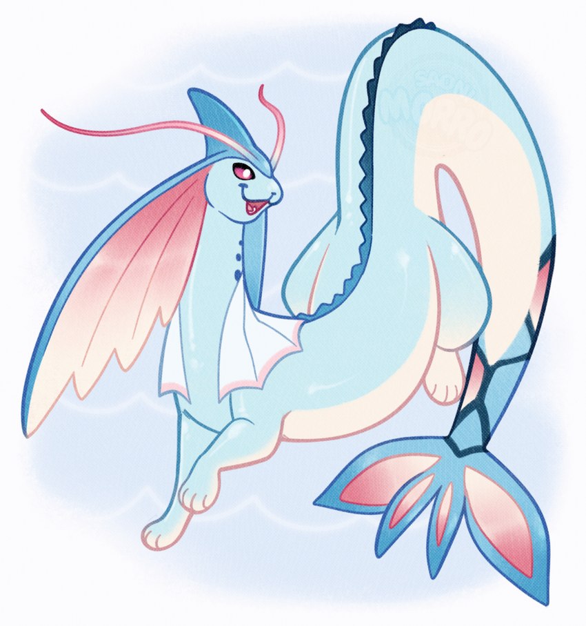 4_toes ambiguous_gender blue_body feet feral fin long_ears long_tail red_body simple_background solo tail toes white_body saonimorro nintendo pokemon fan_character eeveelution generation_1_pokemon generation_3_pokemon hybrid milotic pokemon_(species) vaporeon hi_res icon pastel_theme