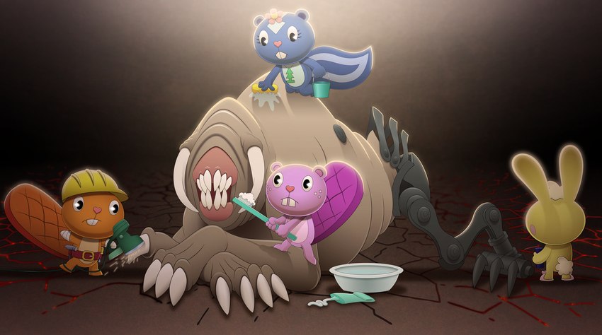 female group male culu-bluebeaver doom_(series) happy_tree_friends id_software microsoft cuddles_(htf) handy_(htf) petunia_(htf) pinky toothy_(htf) beaver demon lagomorph leporid mammal mephitid monster rabbit rodent skunk crossover hi_res
