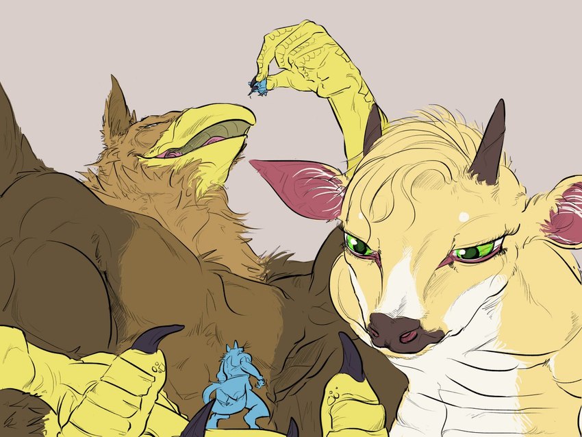 abs anthro antlers beak brown_body claws duo extreme_size_difference feathered_wings feathers finger_claws fingers green_eyes horn looming low-angle_view macro macro_anthro macro_male male micro_anthro micro_prey muscular muscular_anthro muscular_male nude open_mouth oral_vore pecs simple_background size_difference vore wings yellow_body ohohflamethrower mythology carpo avian deer gryphon mammal mythological_avian mythological_creature 4:3