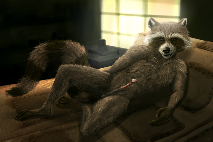 anatomically_correct anatomically_correct_genitalia anatomically_correct_penis animal_genitalia animal_penis anthro balls brown_body brown_fur erection fur genitals looking_at_viewer male nude penis sheath smile solo tail teeth conditional_dnp emptyset guardians_of_the_galaxy marvel rocket_raccoon mammal procyonid raccoon digital_media_(artwork) hi_res