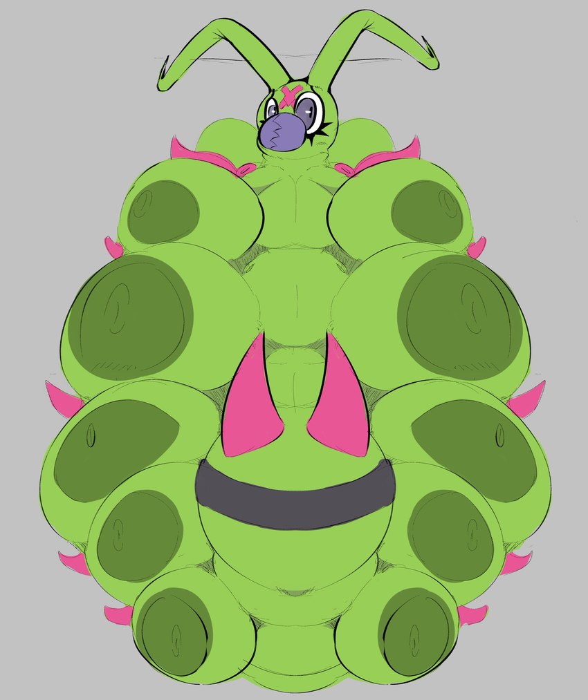 big_breasts breasts female feral huge_breasts hyper hyper_breasts looking_at_viewer multi_breast multi_multi_multi_breast presenting presenting_breasts solo ponk bandai_namco digimon boobipede digimon_(species) worm wormmon hi_res