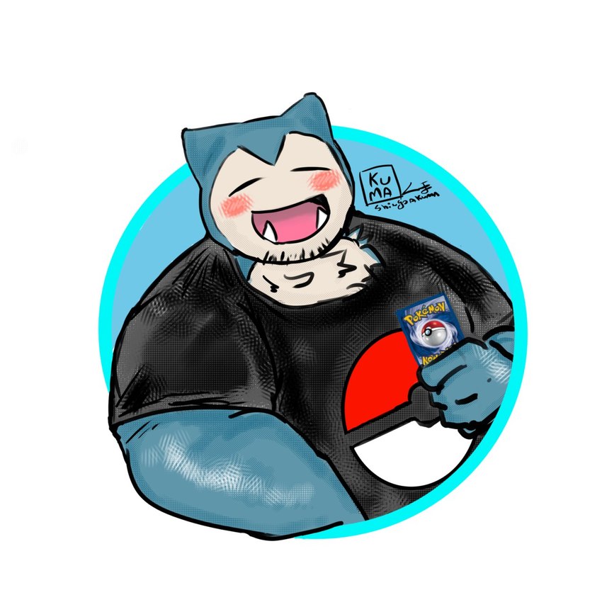 anthro black_clothing black_shirt black_topwear blue_body circle clothing male overweight overweight_male pokeball pokemon_card shirt solo topwear trading_card_game shingoakuma nintendo pokemon pokemon_tcg pokemon_tcg_(game) generation_1_pokemon pokemon_(species) snorlax hi_res