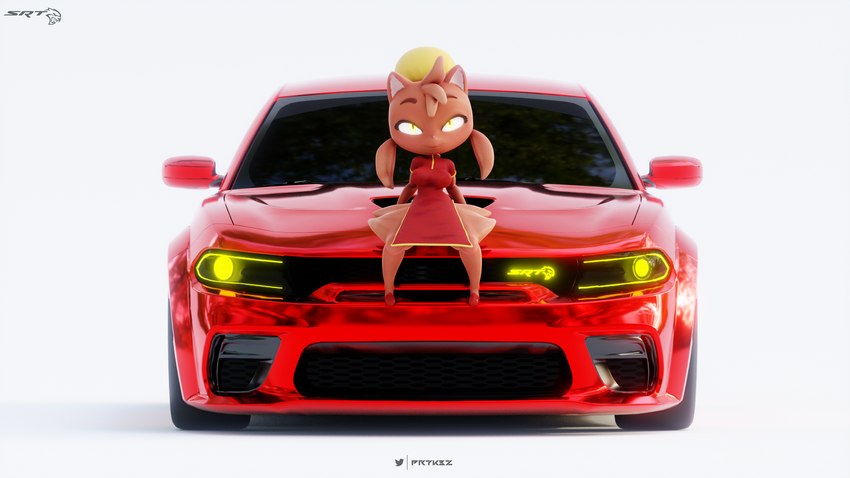 anthro breasts car clothing dress female footwear glowing_accessory looking_at_viewer red_car red_clothing red_dress red_footwear red_shoes shoes simple_background size_difference smaller_female solo vehicle white_background yellow_eyes cumminham sheeple3d dodge_(brand) dodge_charger dodge_hellcat xingzuo_temple baozi_(diives) canid canine canis domestic_dog mammal 16:9 3d_(artwork) digital_media_(artwork) hi_res widescreen