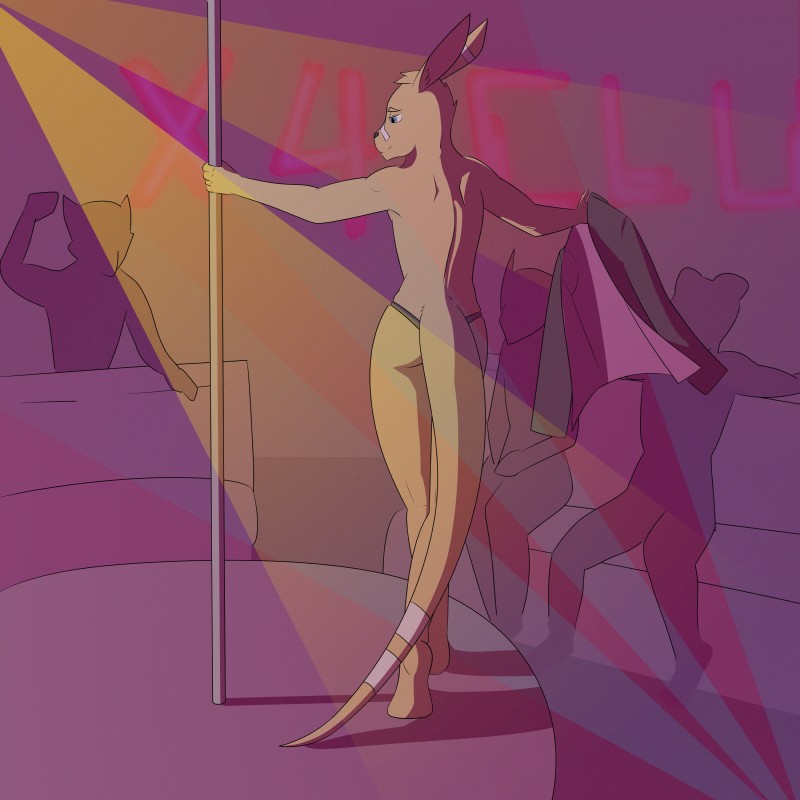 anthro butt clothing male pole solo strip_club stripper stripper_pole thong underwear sigur024 kangaroo macropod mammal marsupial 1:1 absurd_res hi_res huge_filesize