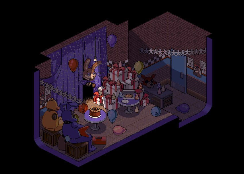 anthro balloon beak bow_tie cake container curtains dessert female food gift group guitar inflatable isometric light_bulb machine male musical_instrument pizza pizza_box plucked_string_instrument poster scut_tail short_tail stitch_(sewing) string_instrument tail teeth trio whiskers bunnysuitconman five_nights_at_freddy's five_nights_at_freddy's:_help_wanted scottgames bonnie_(fnaf) chica_(fnaf) glitchtrap animatronic avian bird chicken galliform gallus_(genus) lagomorph leporid mammal phasianid rabbit robot 2024 digital_drawing_(artwork) digital_media_(artwork) hi_res pixel_(artwork)