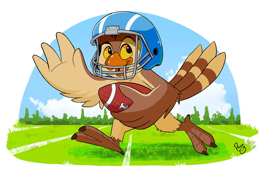 3_toes anthro avian_feet ball barefoot beak biped blue_helmet blue_sky border brown_body brown_feathers claws day detailed_background feather_hands feathers feet football_field football_helmet football_player grass gridiron_ball holding_object looking_up male mostly_nude open_mouth open_smile orange_beak outside plant running simple_background sky smile solo striped_tail_feathers tail tail_feathers toe_claws toes tongue tree white_background white_border wings yellow_sclera pandapaco avian bird owl 2021 character_request digital_media_(artwork) signature