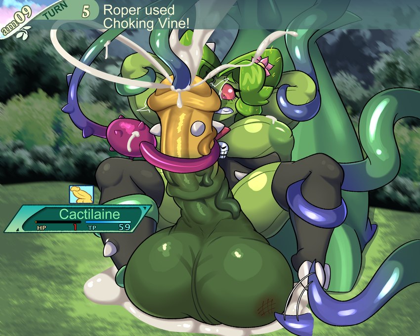 animal_genitalia animal_penis arms_bound_behind_back balls big_balls big_breasts big_penis bodily_fluids breasts cactus claws cum equine_genitalia equine_penis excessive_cum excessive_genital_fluids game_ui gameplay_mechanics genital_fluids genitals green_body green_hair green_skin gynomorph hair huge_balls huge_breasts huge_penis hyper hyper_balls hyper_genitalia hyper_penis intersex inverted_nipples nipples penetration penis plant plant_hair pseudo_hair red_eyes red_sclera restrained restrained_by_tentacles solo spiked_penis spikes spikes_(anatomy) tentacle_in_urethra tentacle_penetration tentacles thick_thighs toe_claws urethral urethral_penetration vein veiny_penis cactilaine atlus etrian_odyssey sega cactilaine_(character) cactus_creature cactus_humanoid elemental_creature elemental_humanoid flora_fauna humanoid plant_humanoid roper 5:4 hi_res